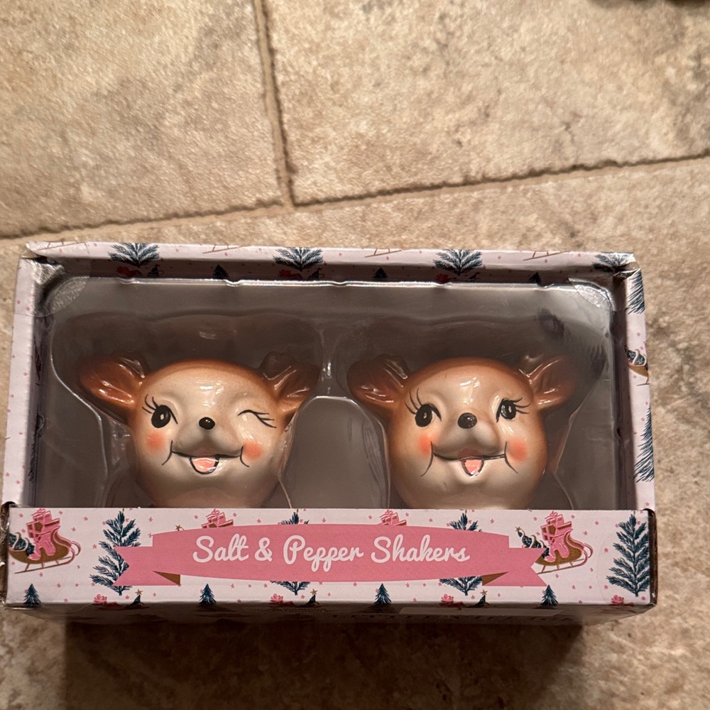 New little village reindeer deer Salt and Pepper Shakers
Kitschy whimsy holiday